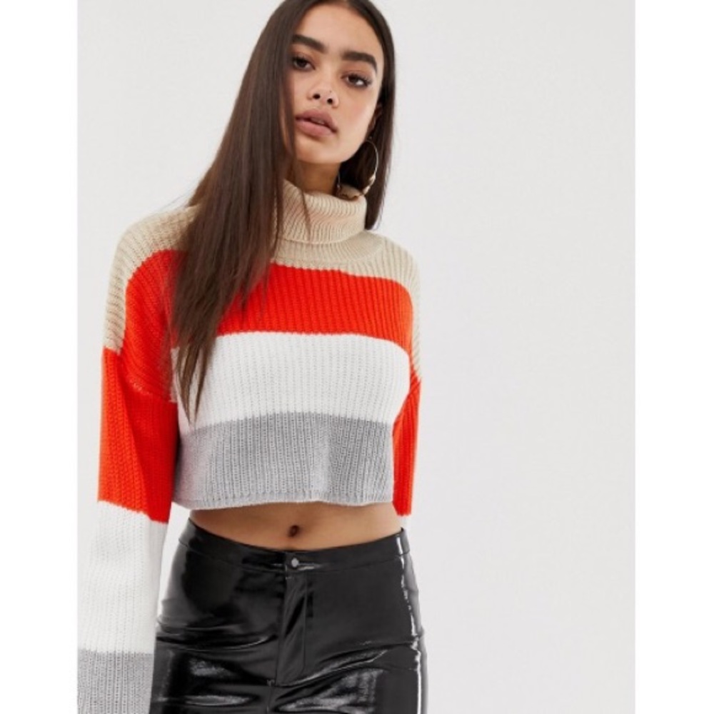 Read roll neck color black cropped sweater